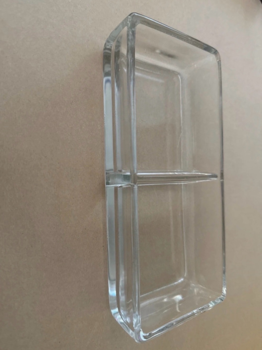 Vintage clear glass rectangular two-section divided relish dish